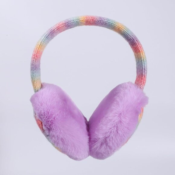 ⚡Kids Rainbow Purple Knitted Winter Outdoor Plush Adjustable Warm Ear Muffs - Picture 8 of 8